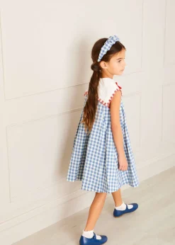 Up To 12 Years | Dresses | Pepa London Embroidered Gingham Sleeveless Dress in Blue (12mths-12yrs)