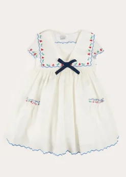 Dresses | Dresses | Pepa London Embroidered Mariner Collar Short Sleeve Dress in White (12mths-10yrs)