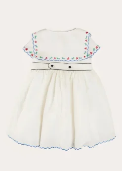 Dresses | Dresses | Pepa London Embroidered Mariner Collar Short Sleeve Dress in White (12mths-10yrs)