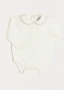 Tops & Bodysuits | Bodysuits & Baby Grows | Pepa London Embroidered Peter Pan Collar Long Sleeve Bodysuit in Burgundy (1mth-3yrs)