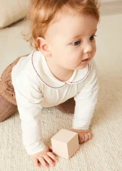Tops & Bodysuits | Bodysuits & Baby Grows | Pepa London Embroidered Peter Pan Collar Long Sleeve Bodysuit in Burgundy (1mth-3yrs)