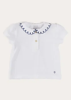 Tops & Blouses | Pepa London Embroidered Scallop Collar Short Sleeve Polo Shirt in Navy (2-10yrs)
