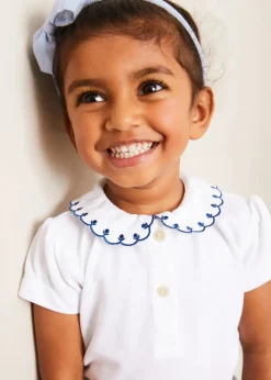 Tops & Blouses | Pepa London Embroidered Scallop Collar Short Sleeve Polo Shirt in Navy (2-10yrs)