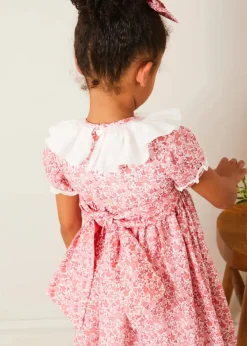 Dresses | Dresses | Pepa London Emilia Floral Hand Smocked Ruffle Collar Short Sleeve Dress in Pink (12mths-10yrs)