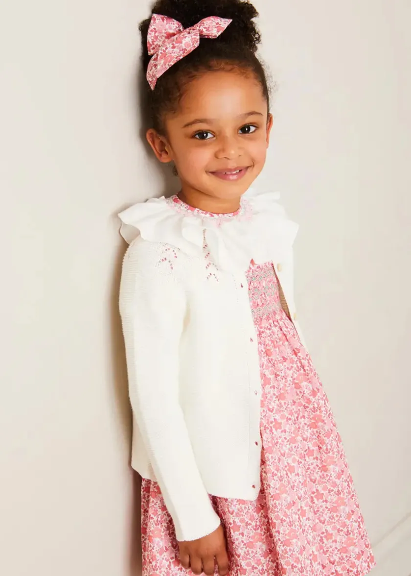Dresses | Dresses | Pepa London Emilia Floral Hand Smocked Ruffle Collar Short Sleeve Dress in Pink (12mths-10yrs)