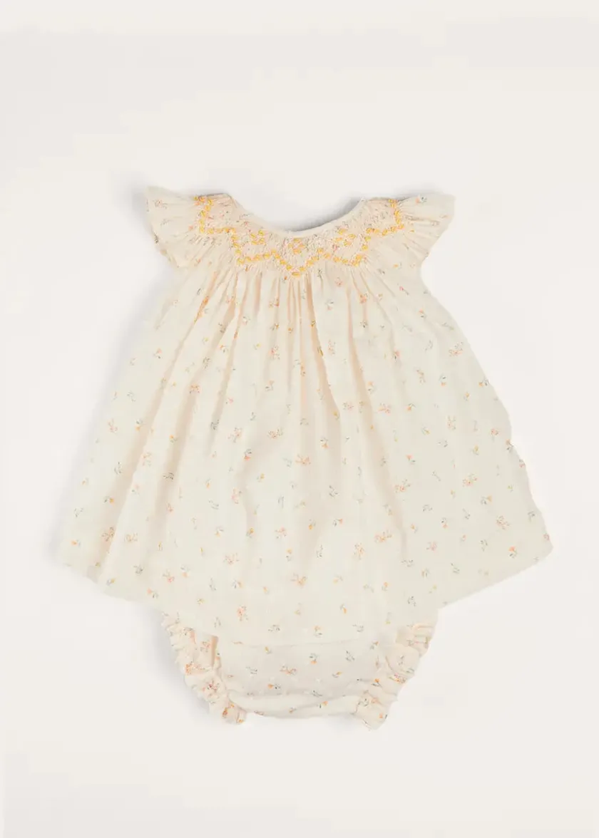 Dresses | Dresses | Pepa London Esme Floral Hand Smocked Sleeveless Dress With Bloomers in White (1-12mths)