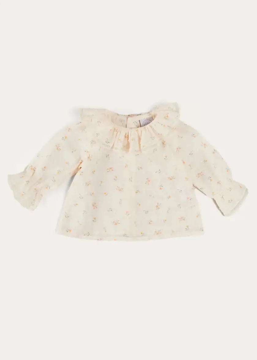 Blouses | Pepa London Esme Floral Ruffle Collar Long Sleeve Blouse in White (1-12mths)