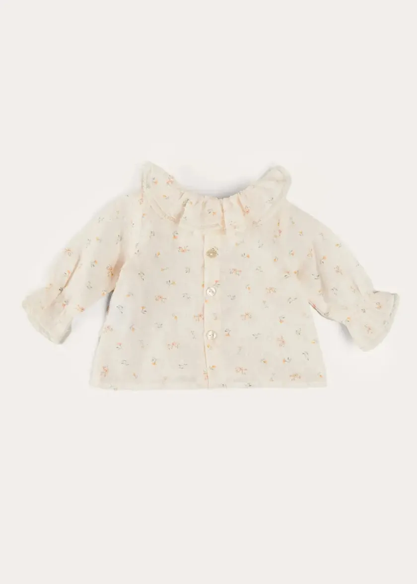 Blouses | Pepa London Esme Floral Ruffle Collar Long Sleeve Blouse in White (1-12mths)