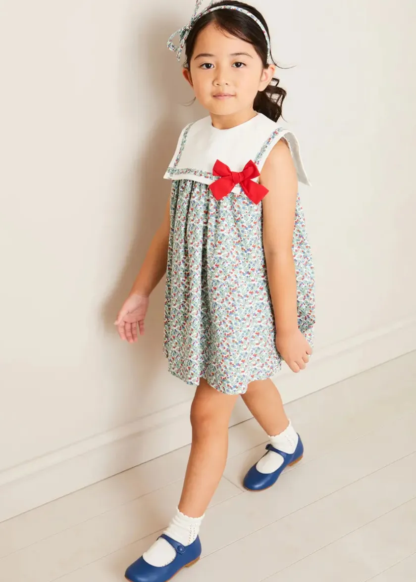 Dresses | Dresses | Pepa London Evelyn Floral Sleeveless Bow Detail Trapeze Dress in Red (12mths-8yrs)