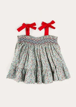 Tops & Blouses | Pepa London Evelyn Floral Smock Detail Tie Strap Blouse in Red (4-10yrs)