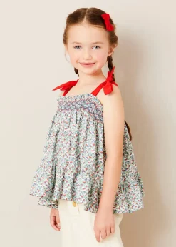 Tops & Blouses | Pepa London Evelyn Floral Smock Detail Tie Strap Blouse in Red (4-10yrs)