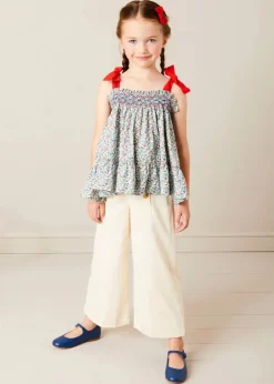 Tops & Blouses | Pepa London Evelyn Floral Smock Detail Tie Strap Blouse in Red (4-10yrs)