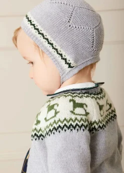 Bonnets & Booties | Bonnets & Booties | Pepa London Fair Isle Detail Knitted Bonnet in Grey (S-L)