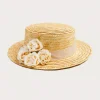 Hair Accessories | Hats | Pepa London Faux Flower Straw Boater Hat With Ivory Flower (S-M)