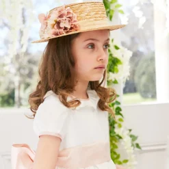 Hair Accessories | Hats | Pepa London Faux Flower Straw Boater Hat in Pink