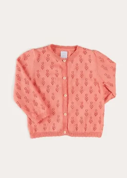 Knitwear & Cardigans | Knitwear & Cardigans | Pepa London Floral Openwork Cotton Cardigan in Pink (2-10yrs)