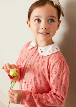 Knitwear & Cardigans | Knitwear & Cardigans | Pepa London Floral Openwork Cotton Cardigan in Pink (2-10yrs)