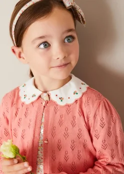 Knitwear & Cardigans | Knitwear & Cardigans | Pepa London Floral Openwork Cotton Cardigan in Pink (2-10yrs)