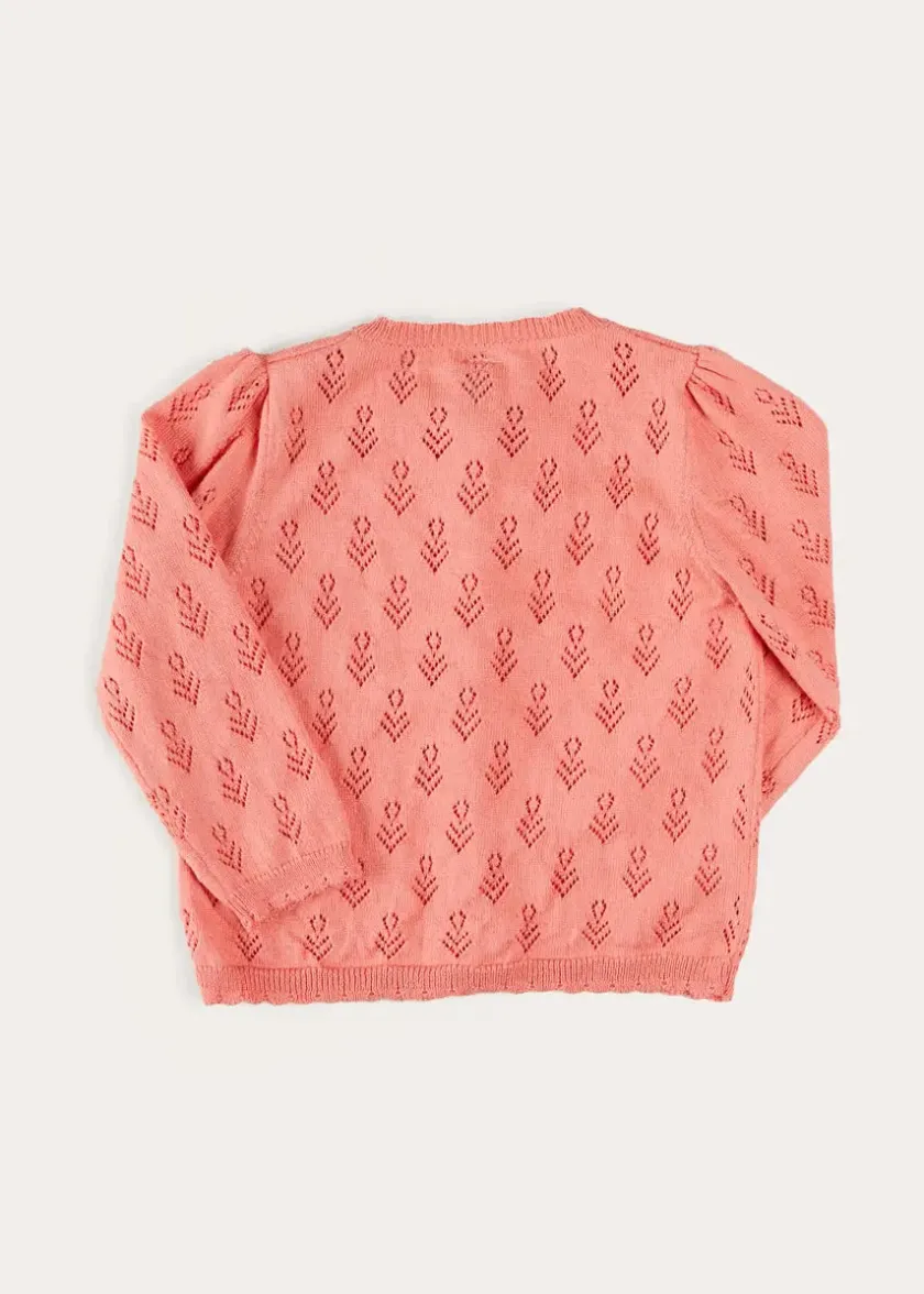 Knitwear & Cardigans | Knitwear & Cardigans | Pepa London Floral Openwork Cotton Cardigan in Pink (2-10yrs)