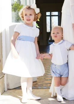 Dresses | Dresses | Pepa London Flower Girl Ivory Dress with Blue Silk Sash (6mths-10yrs)
