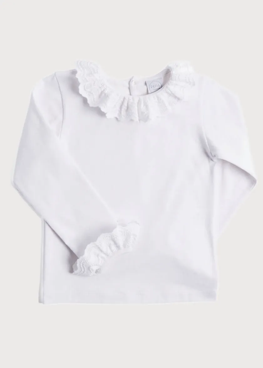 Tops & Blouses | Tops & Bodysuits | Pepa London Frill Collar Long Sleeve Top in White (18mths-10yrs)