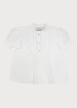 Tops & Blouses | Tops & Bodysuits | Pepa London Frilly Neck Pleated Short Sleeve Blouse in White (18mths-10yrs)