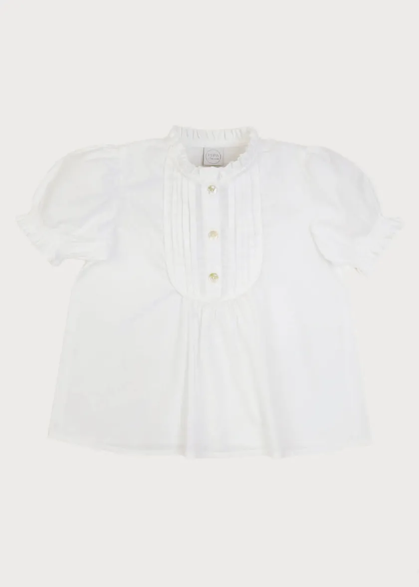 Tops & Blouses | Tops & Bodysuits | Pepa London Frilly Neck Pleated Short Sleeve Blouse in White (18mths-10yrs)