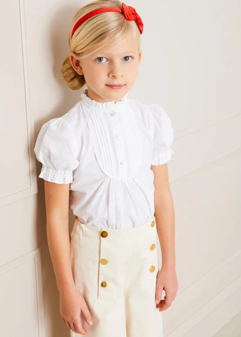 Tops & Blouses | Tops & Bodysuits | Pepa London Frilly Neck Pleated Short Sleeve Blouse in White (18mths-10yrs)