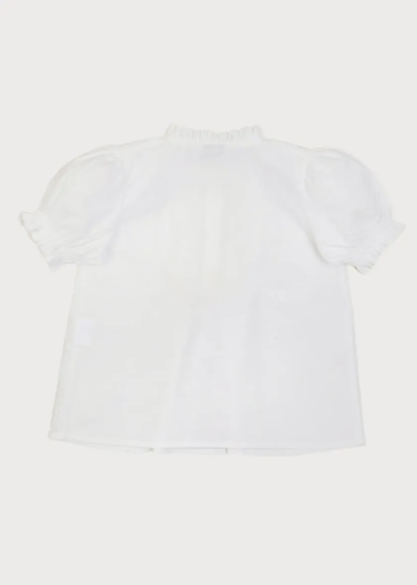 Tops & Blouses | Tops & Bodysuits | Pepa London Frilly Neck Pleated Short Sleeve Blouse in White (18mths-10yrs)