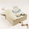 Curated Gift Boxes | Pepa London Gift boxes | Baby Bonnet In Cream (S-L) | BIBS Dummy in Blue | Intricate Openwork Fine Merino Wool Shawl in Cream