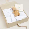 Knitwear & Cardigans | First Outfits | Pepa London Gift boxes | Blue Hand Smocked Cotton All-in-One (1-18mths) | Newborn Hat with Blue Hand Smocked Detail (0-3mths) | Blue Hand Smocked Bib | Blue Hand Smocked Towel | Blue Hand Smocked Mittens