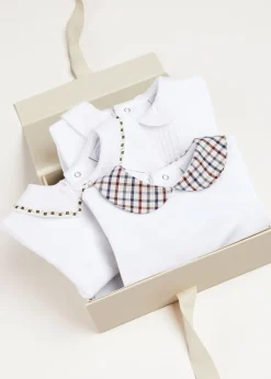 Curated Gift Boxes | Pepa London Gift boxes | Embroidered Polo Collar Bodysuit in White (0mths-3yrs)