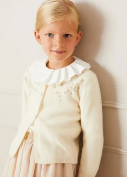 Knitwear & Cardigans | Knitwear & Cardigans | Pepa London Gold Embroidered Cardigan In Cream (12mths-10yrs)