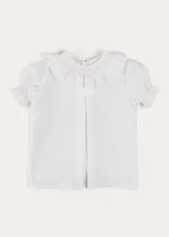 Tops & Blouses | Blouses | Pepa London Hand Smocked Collar Short Sleeve Blouse in White (18mths-6yrs)