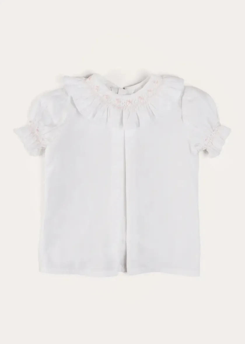 Tops & Blouses | Blouses | Pepa London Hand Smocked Collar Short Sleeve Blouse in White (18mths-6yrs)