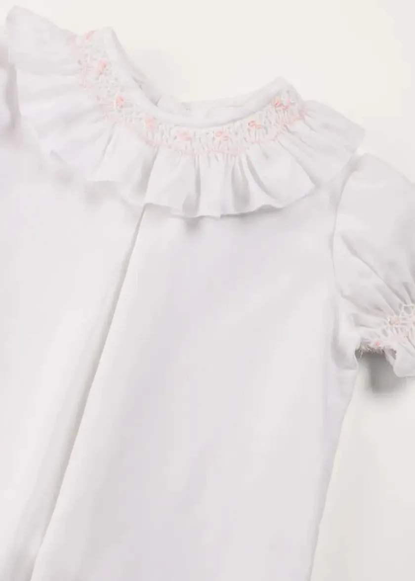 Tops & Blouses | Blouses | Pepa London Hand Smocked Collar Short Sleeve Blouse in White (18mths-6yrs)