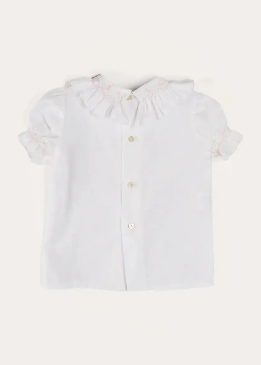 Tops & Blouses | Blouses | Pepa London Hand Smocked Collar Short Sleeve Blouse in White (18mths-6yrs)
