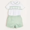 Two-piece Sets | Pepa London Hand Smocked Peter Pan Collar Short Sleeve Two Piece Set in Green (18mths-6yrs)
