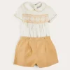 Two-piece Sets | Pepa London Hand Smocked Peter Pan Collar Short Sleeve Two Piece Set in Beige (18mths-6yrs)
