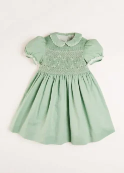 Dresses | Dresses | Pepa London Hand Smocked Peter Pan Collar Short Sleeve Dress in Green (12mths-10yrs)