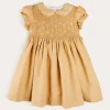 Dresses | Dresses | Pepa London Hand Smocked Peter Pan Collar Short Sleeve Dress in Beige (12mths-10yrs)