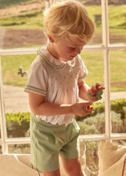 Two-piece Sets | Pepa London Hand Smocked Peter Pan Collar Short Sleeve Two Piece Set in Green (18mths-6yrs)