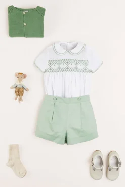 Two-piece Sets | Pepa London Hand Smocked Peter Pan Collar Short Sleeve Two Piece Set in Green (18mths-6yrs)