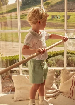 Two-piece Sets | Pepa London Hand Smocked Peter Pan Collar Short Sleeve Two Piece Set in Green (18mths-6yrs)