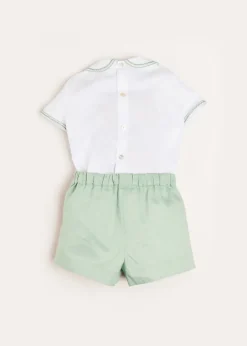Two-piece Sets | Pepa London Hand Smocked Peter Pan Collar Short Sleeve Two Piece Set in Green (18mths-6yrs)