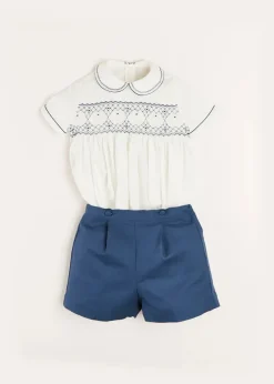 Two-piece Sets | Pepa London Hand Smocked Short Sleeve Two Piece Set in Royal Blue (18mths-5yrs)