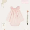 Lookbooks | Pepa London Hand Smocked Sleeveless Dress With Bloomers in Pink (1-12mths) | Openwork Detail Baby Cardigan in Pink (1-12mths) | Openwork Knitted Bonnet in Beige(S-L) | Cordelia Liberty Floral Mary Jane Pram Shoes in Pink (17-20EU) | Cordelia Liberty Floral Dummy Clip in Pink | Knitted Bunny Teether in Beige | BIBS Dummy in Pink