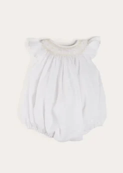 Dungarees & Rompers | Rompers | Pepa London Hand Smocked Sleeveless Romper in White (3-18mths)