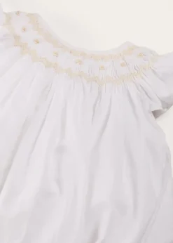 Dungarees & Rompers | Rompers | Pepa London Hand Smocked Sleeveless Romper in White (3-18mths)
