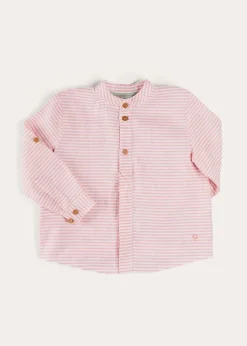 Tops & Shirts | Shirts | Pepa London Hertford Striped Mao Collar Long Sleeve Shirt in Coral (12mths-10yrs)